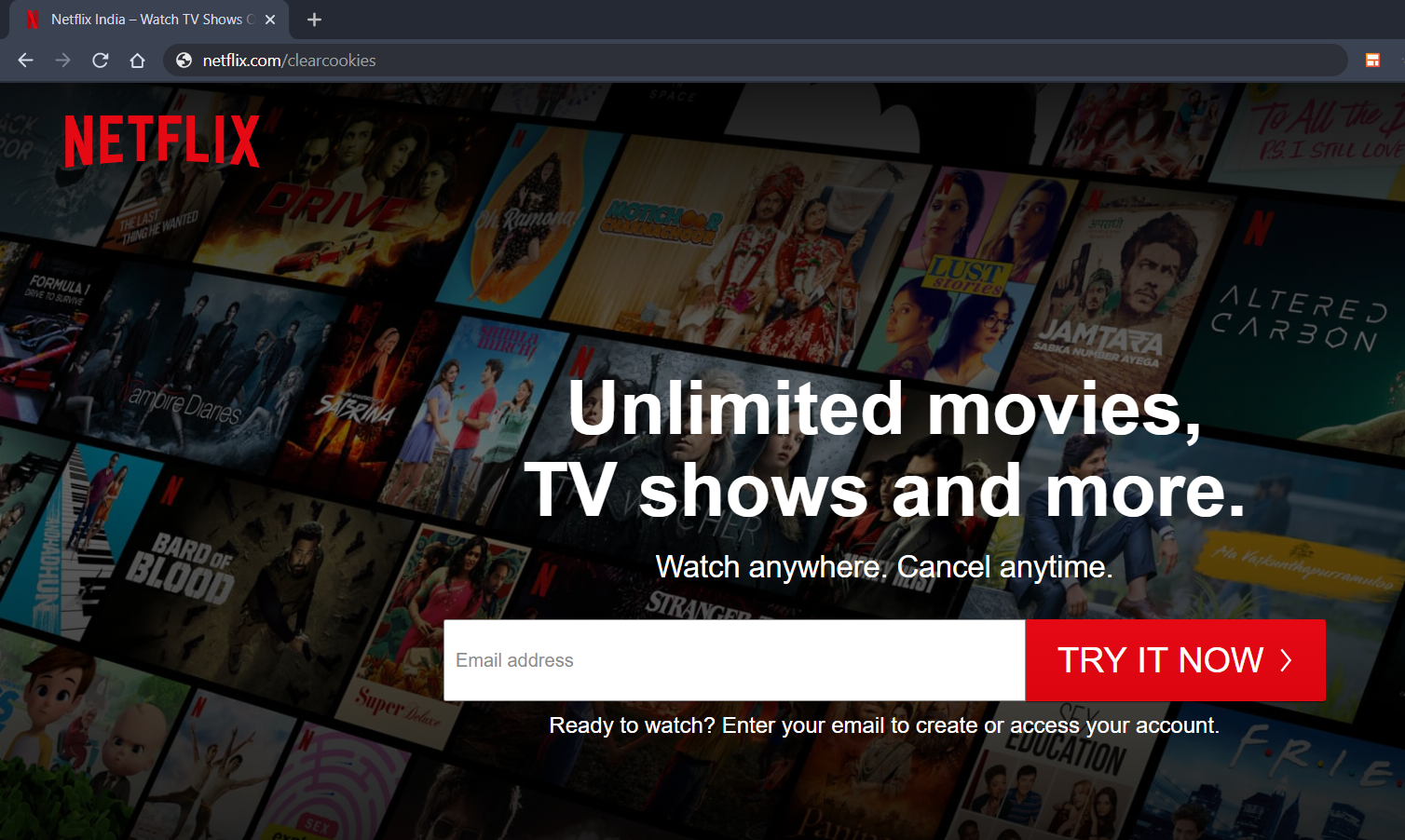 Clear Browser cookies for netflix