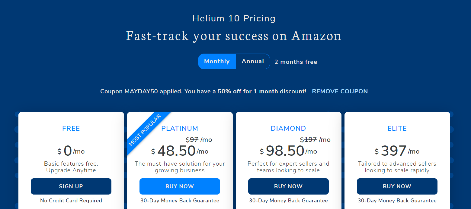 Helium annual pricing- helium 10 promo codes