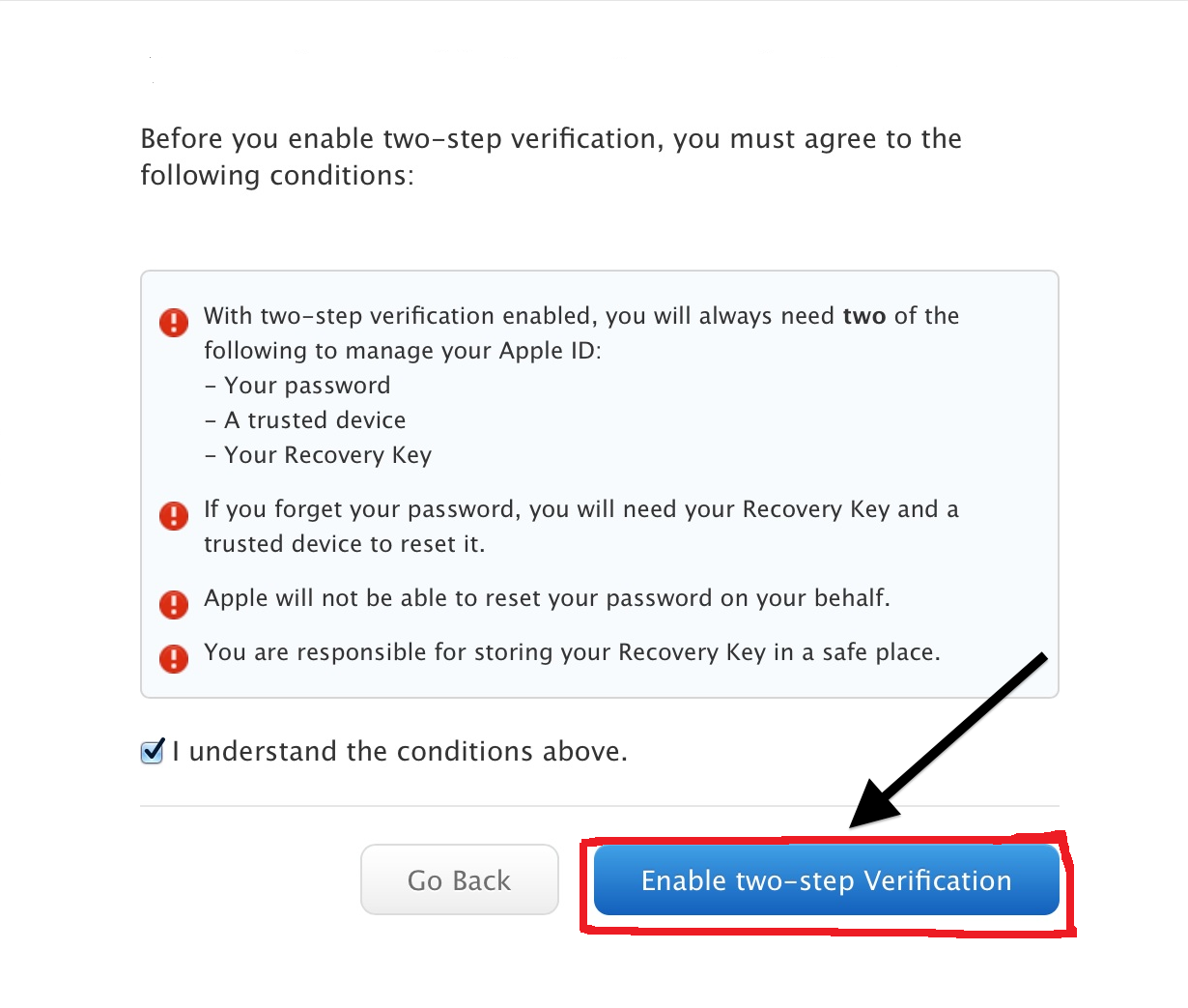 enable two step verification