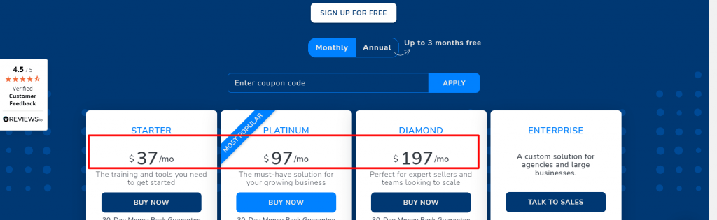 Helium 10 pricing plans with discount coupons