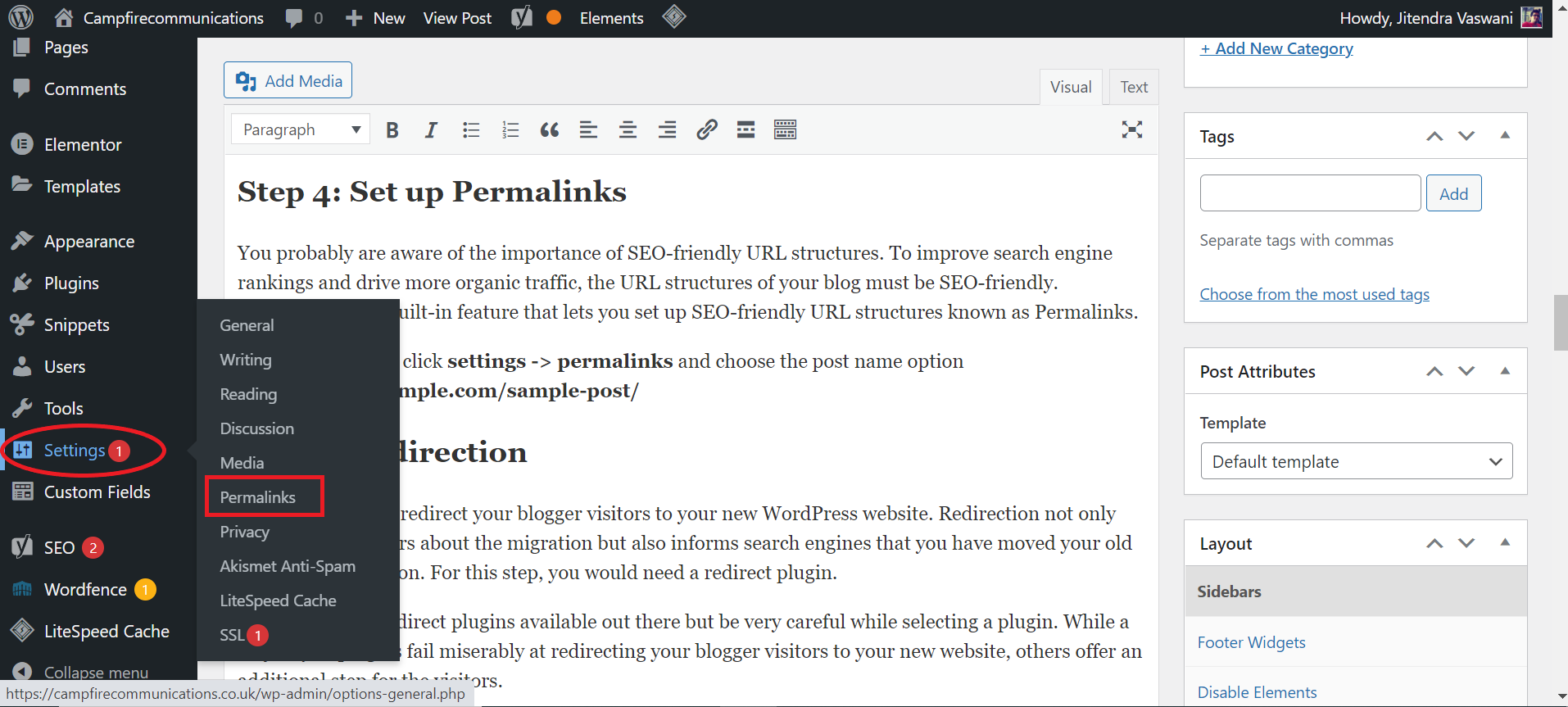 set up permalink-Switching From Blogger To WordPress