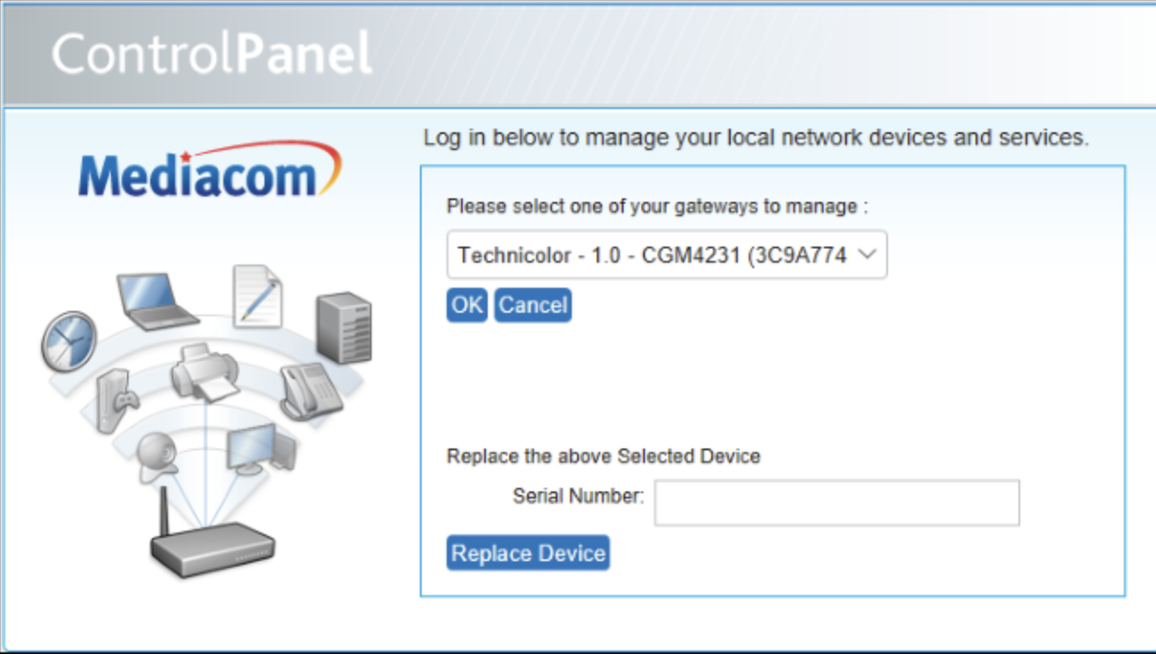 Mediacom router login admin