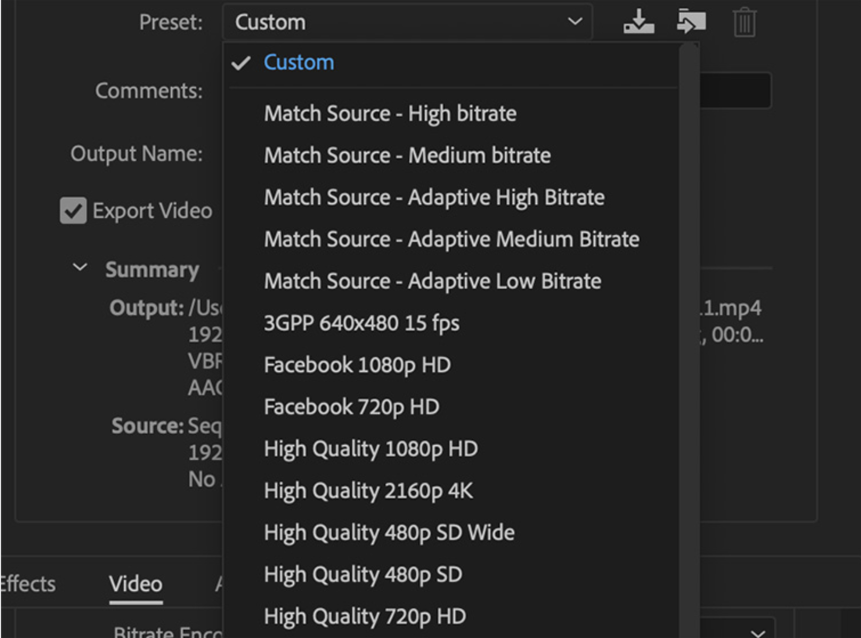 Video & Bitrate settings: best export settings for premiere pro