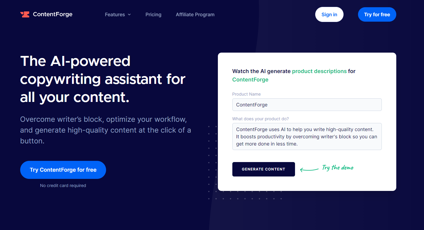 ContentForge Main - Best AI Writing Software