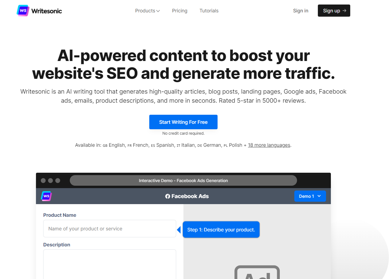 Writesonic Overview - Best AI Copywriting Tools