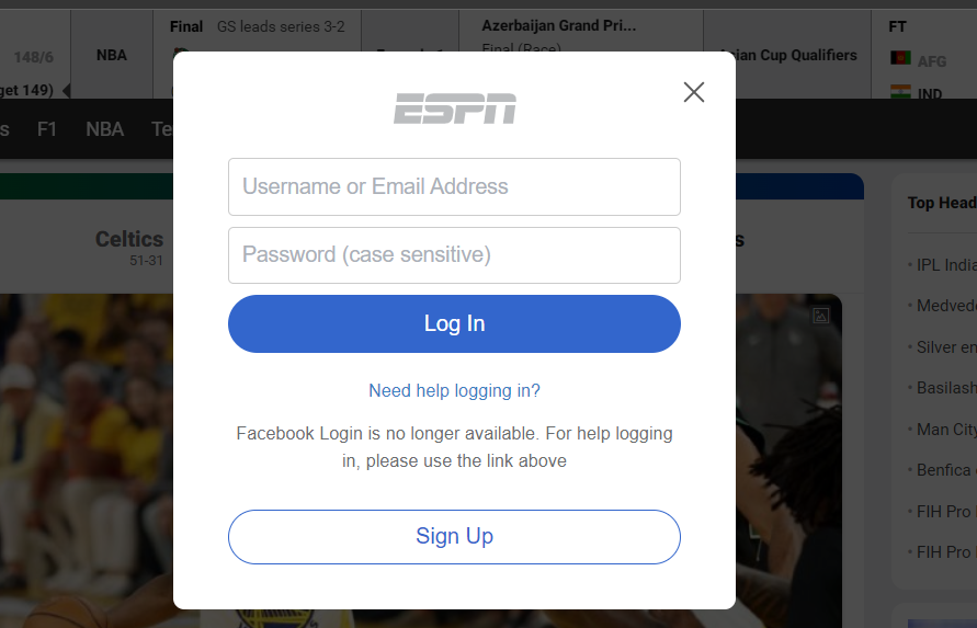 Sign in with your ESPN account