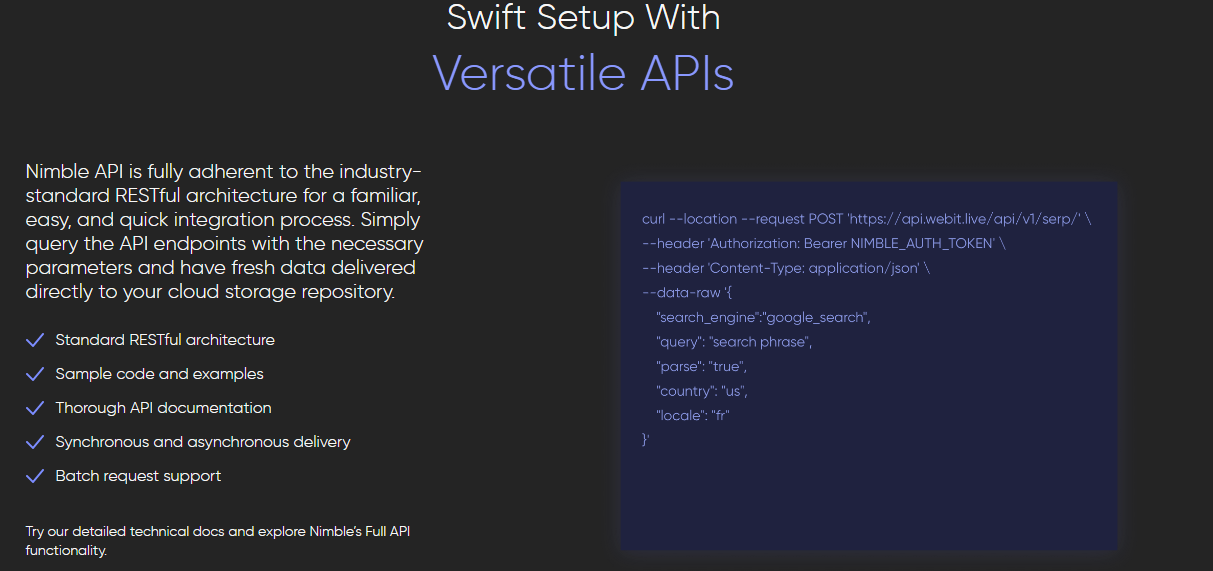 Versatile APIs- Nimble