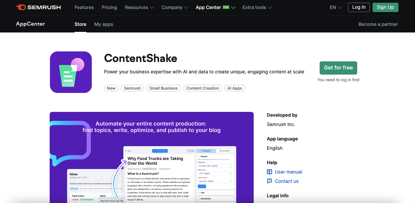 ContentShake is On SEMRush AppCenter