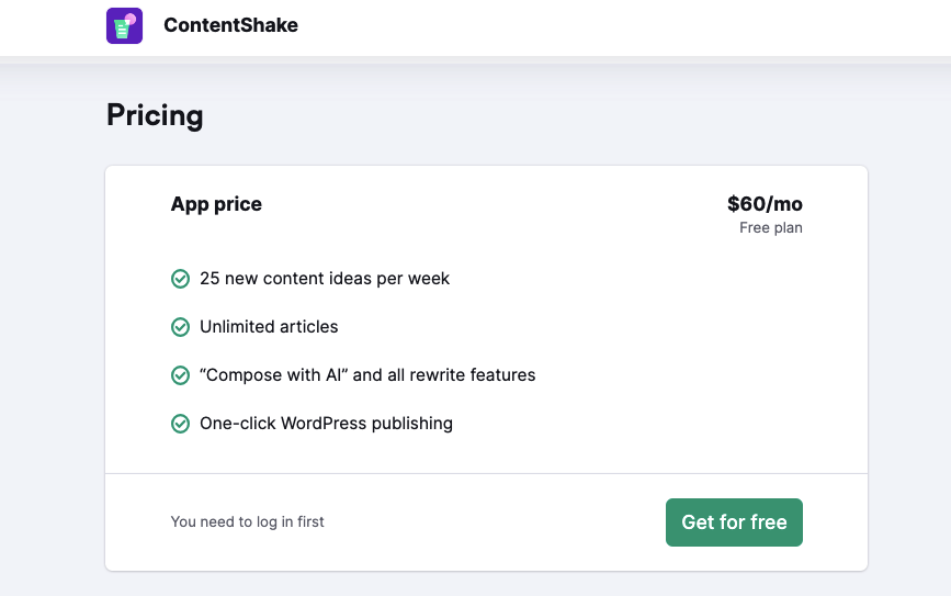 Pricing Plan Of ContentShake