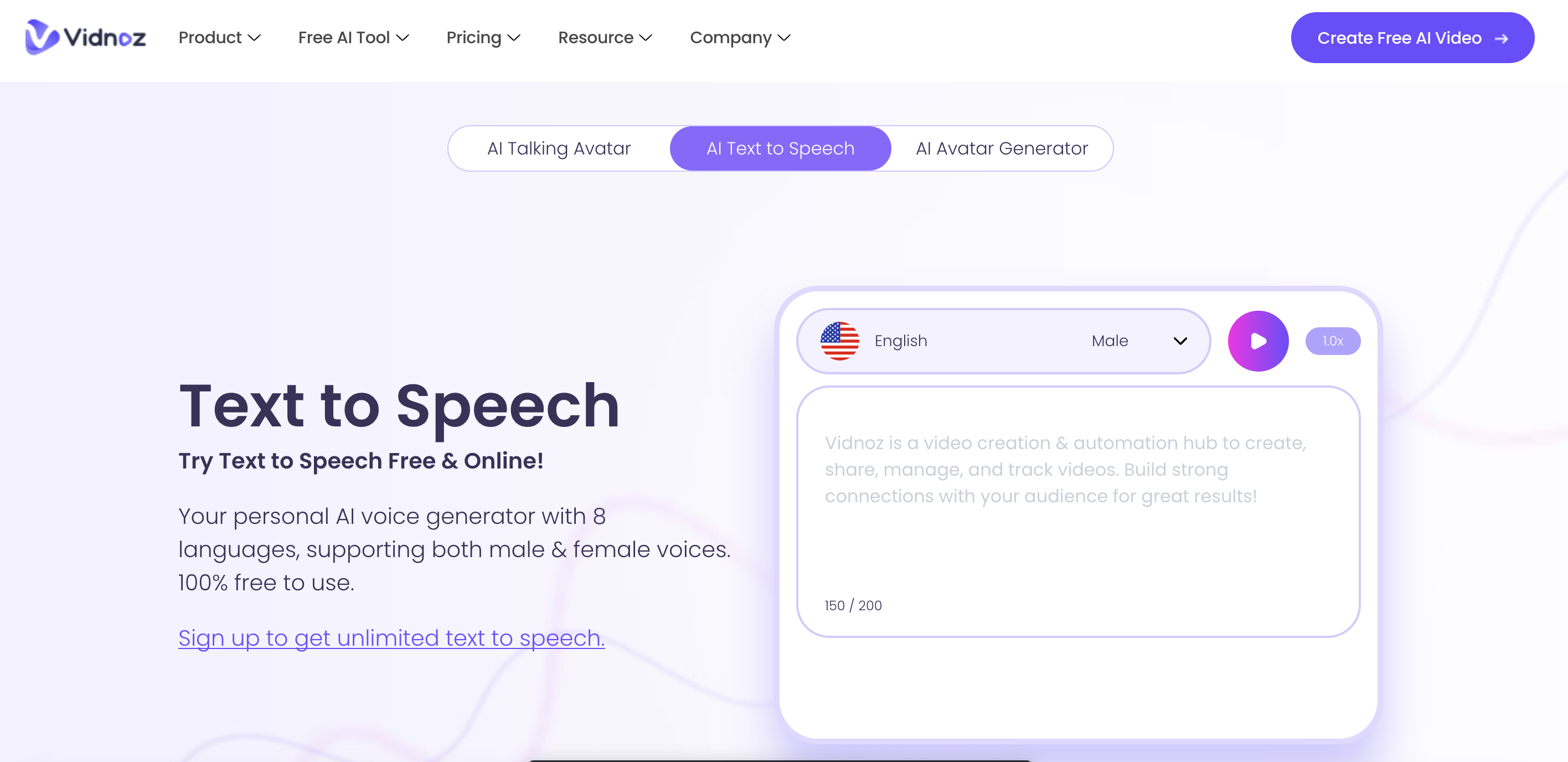 AI Text to Speech Features By Vidnoz AI