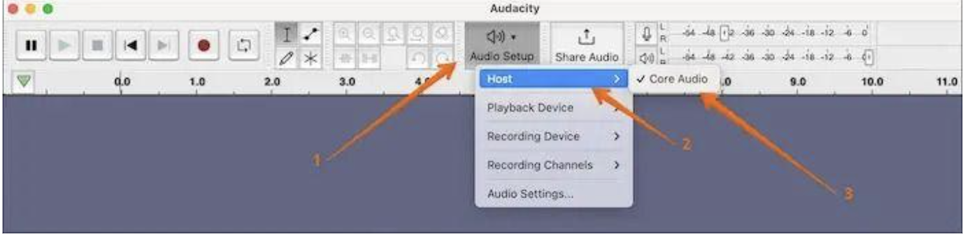 Open Core Audio settings in Audacity