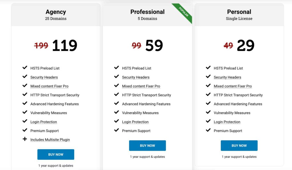 Really Simple SSL Pro Pricing Plans
