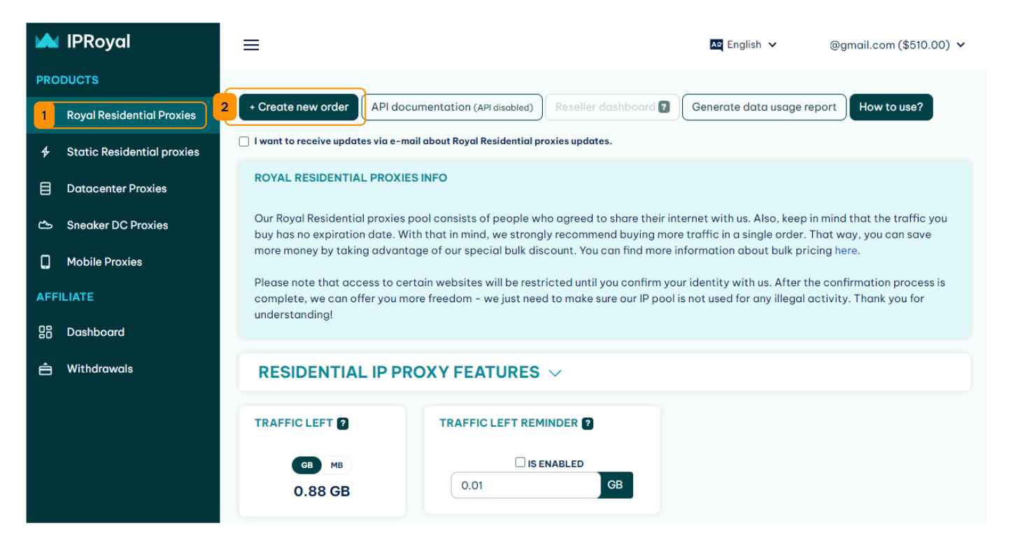 Click the Royal Residential Proxies Navigation Menu