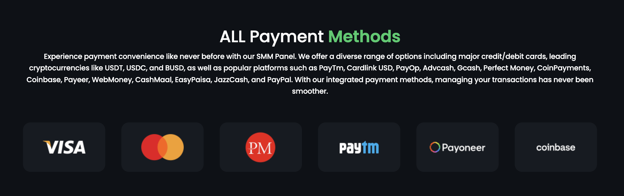 Different Payment Methods Available