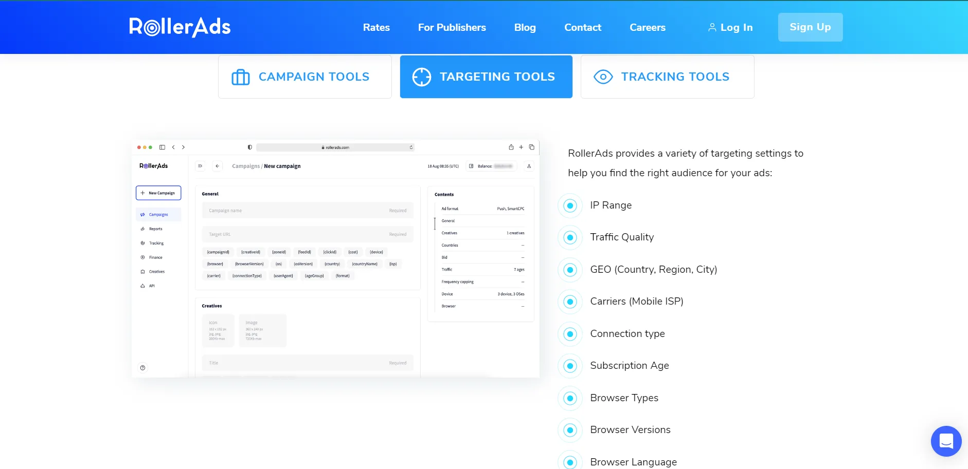 Targeting Options by RollerAds